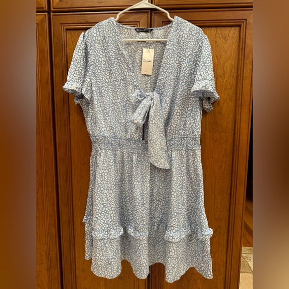 Simplee Plus Blue and White Leopard Print Dress Knot Front - Picture 1 of 7